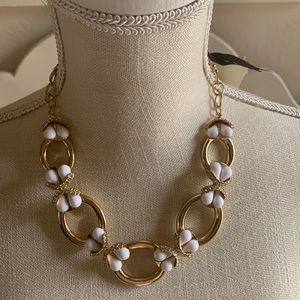 Talbots NWT Beautiful Gold and White with Clear Stones Butterfly Link Necklace